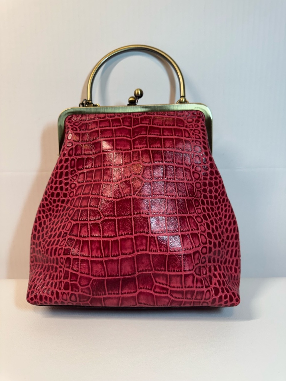 Patricia Nash Laureana Magenta Croc Leather Frame Crossbody Bag